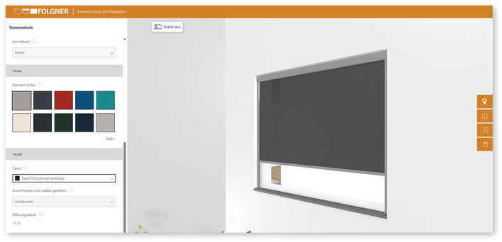 Der innovative Sonnenschutz-Konfigurator bietet viele Vorzüge in der Beratung. So lassen sich z. B. auch die unterschiedlichen Transparentstufen der Tücher visualisieren.
