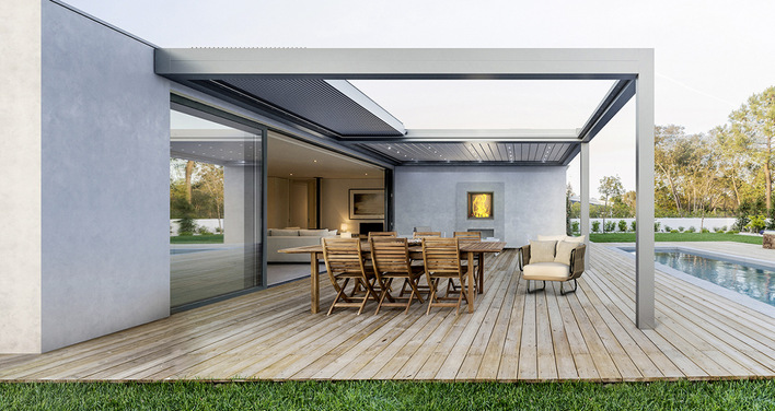 Die Lamellen können für einen freien Blick zu einem Lamellenpaket zusammengeschoben werden.