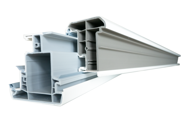 Hohe Extrusionsexpertise: Bei einigen Profilen, wie Rahmenverbreiterungen sieht mach den Anteil des wiederverwerteten Materials als grauen Kern.