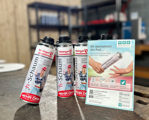 Als erster Fensterhersteller bundesweit unterstützt Hilzinger aktiv das Recyclingsystem für gebrauchte PU-Schaumdosen von PDR.