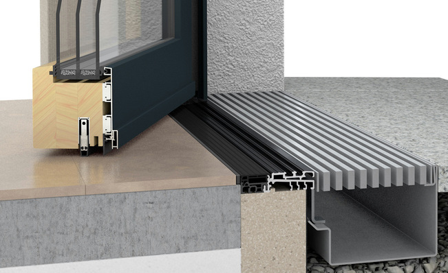 Diese zum Patent angemeldete Nullschwelle setzt nicht nur neue Maßstäbe für Wohnqualität, sondern bietet auch 100 % Barrierefreiheit für Balkon-, Terrassen- und Haustüren aus Holz und Holz-Aluminium.