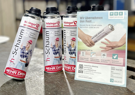  Als erster Fensterhersteller bundesweit unterstützt Hilzinger aktiv das Recycling­system für gebrauchte PU-Schaumdosen von PDR.