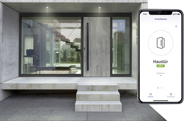 Das Smartphone wird zum Schlüssel: die intuitiv bedienbare App zum Tür- und Toröffner. Die Bluetooth-Zutrittskontrolle erlaubt die Türöffnung ohne Internet oder Cloud. 