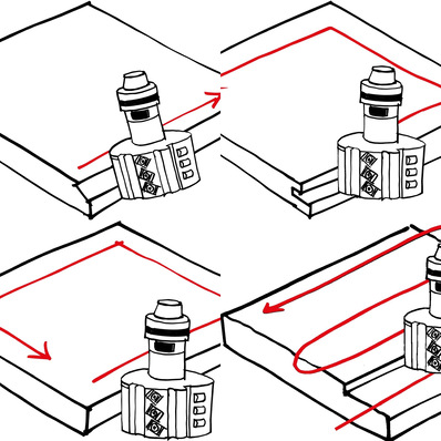  Typische Arbeitsgänge für den Hybrid-Falzkopf: fasen, fügen, nuten, fälzen und planfräsen