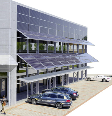  Die Photovoltaikmodule können in ­verschiedenen Designs und Farben ­gestaltet ­werden, ­sodass sie sich harmonisch in die Architek­tur des Gebäudes einfügen. Dies ­ermöglicht ­ästhetisch ansprechende und moderne Fassaden­gestaltungen.