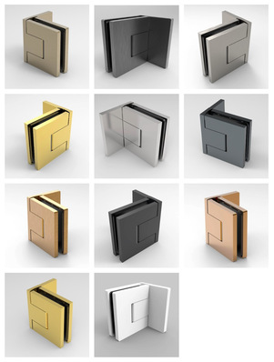 Das Bellagio-Pendeltürband für Duschen ist nun in elf Oberflächen erhältlich: Neu sind Kupfer matt gebürstet, Rosé Gold und Bronze gebürstet.