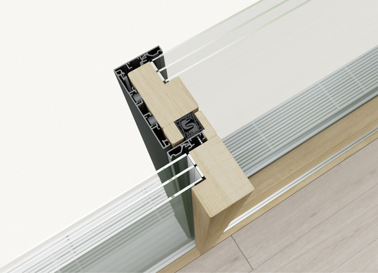 Der HS slim SKY axxent setzt auf rundum schlanke Rahmenprofile, deren Ansichtsbreiten sowohl im Flügelprofil als auch in der Mittelpartie nur 60 mm betragen – ohne materialfremde Stabilisatoren für das Holz.