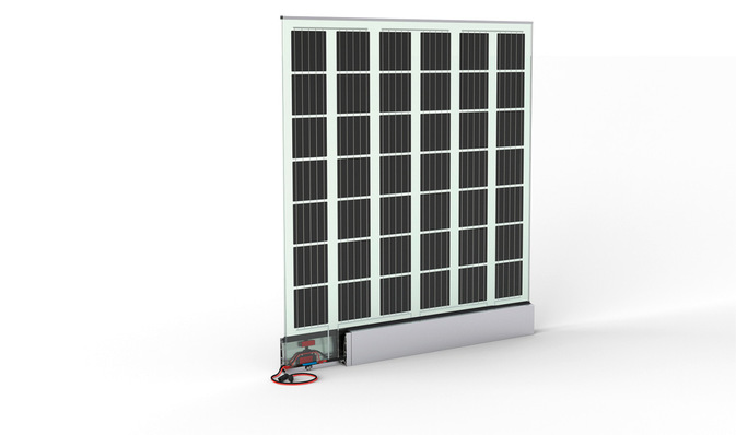 PV in der Brüstung elegant gelöst: Das VetroMount-Basisprofil erlaubt eine versteckte Kabelverlegung bei gleichzeitigem Erhalt der Zugänglichkeit.