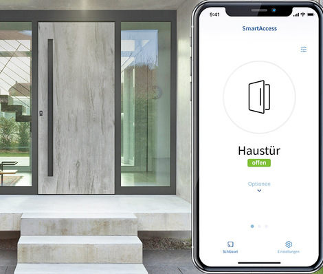Das Smartphone wird zum Schlüssel: die intuitiv bedienbare App zum Tür- und Toröffner. Die Bluetooth-Zutrittskontrolle erlaubt die Türöffnung ohne Internet oder Cloud. Der zugrundeliegende Systemgedanke erlaubt vielfältige Einsatzoptionen.