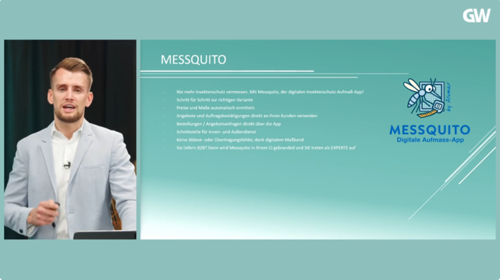 Robin Titzkus stellt auf dem Thementag die Aufmass-App Messquito vor.