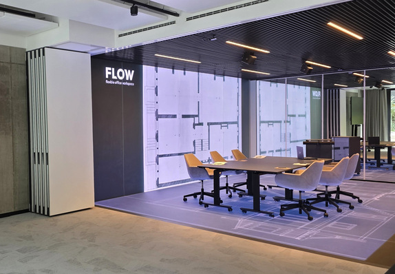 Im neuen Standort Flow Loksite im Mannheimer Glückstein-Quartier wurden von ASB GlassFloor ein interaktiver LED-Boden und eine LED-Glaswand installiert.