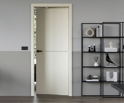 Blackline-Tür mit hochmatter G-TEC Oberfläche: hier mit eleganter, sehr feiner Fräsung in der Türenmitte.