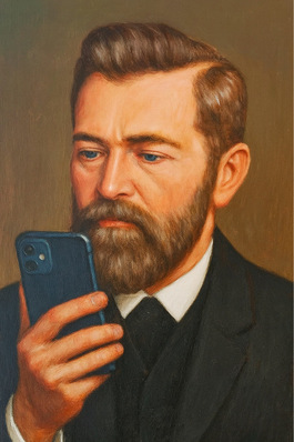 Mittels KI ins Jahr 2026 geholt: Firmengründer Ernst Selve wäre erstaunt, welche smarten Möglichkeit es heute gibt. Ausgestattet mit Smartphone und viel Neugierde würde ihn als Pionier sicherlich intelligente Technik faszinieren.