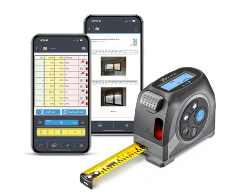 Der RLX kombiniert einen digitalen Rollmeter mit einem Laser-Entfernungsmesser.