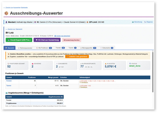 KI-gestützt analysiert die Aufmaß App Ausschreibungspakete, bereitet Stücklisten auf und bietet eine durchgängige Unterstützung von der Kalkulation bis hin zum Aufmaß.