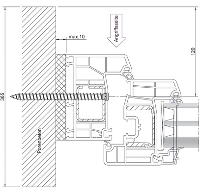 DetailaufnahmeDarstellung einer Amo-Y Schraube und des verwendeten Fensterprofils