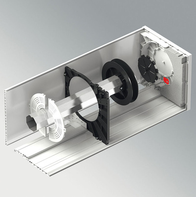 Versetzter Einlauf mit Trennlager und zweigeteilter Abdeckung für schnelle Montage sowie Demontage.