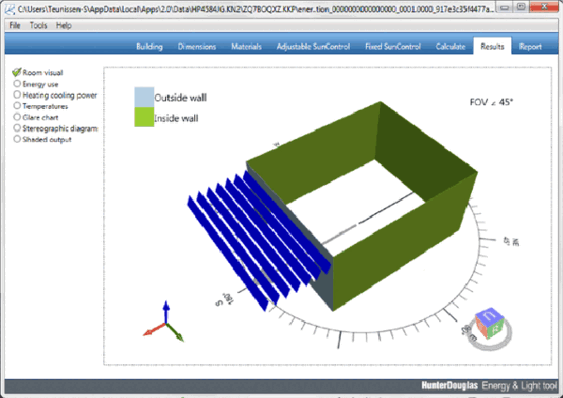 Mit dem Tool lassen sich Daten ermitteln, die es erlauben, vier verschiedene Szenarien auf Basis unterschiedlicher Sonnenschutzsysteme darzustellen.
