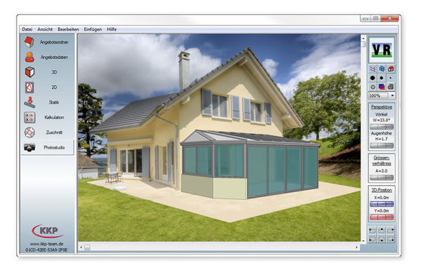 
Von der statischen Vorbemessung bis zur Visualisierung begleitet die KKP-Software die Wintergarten-Bearbeitung, mit der sich auch die Verarbeitung der Profile bis ins Detail planen lässt
