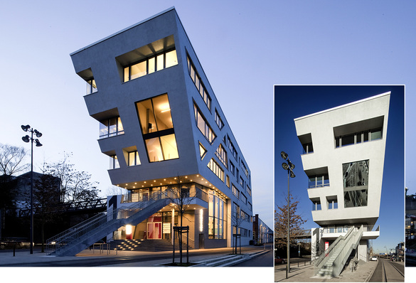 



Das neue Waterfront-Gebäude ist bei Tag wie bei Nacht ein Blickfang im Hafen von Neuss.
