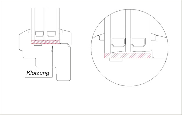 



Abbildung 1: Klassische Klotzung mit Glasversatz im Isolierglas
