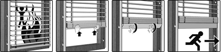 Ein gut sichtbar angebrachter Aufkleber erklärt im Notfall die sachgemäße Nutzung des Raffstores.