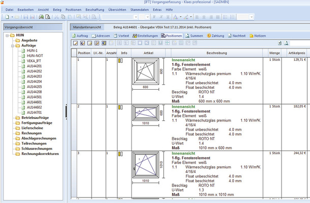Aufnahme der Positionen mit dem Klaes Programm zur LE-Generierung (Quelle: Horst Klaes GmbH & Co. KG)