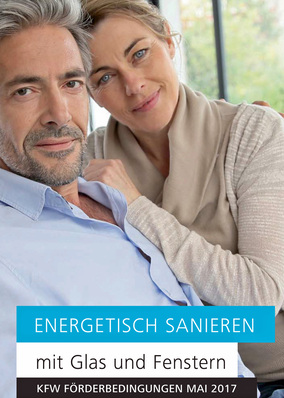 Deckblatt des Flyers “Energetisch Sanieren mit Glas und Fenstern“.