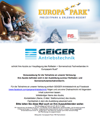 Die Verlosung von drei Einladungen nach Rust ist nur eine von drei Unterstüzungsaktionen in der R+S Branche.