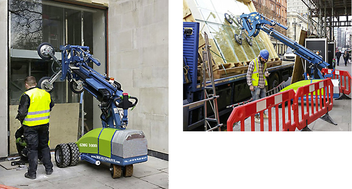 



Der GMG 1000 Montagehelfer für Gewichte bis zu 1000 kg bei seinem ersten Praxiseinsatz in London.
