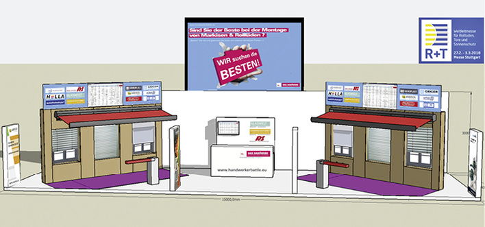 



Insgesamt 12 Sponsoren und Medienpartner unterstützen das Projekt Handwerkerbattle auf der R+T in Stuttgart, die nach 2012 und 2015 bereits zum dritten Mal im Eingangsbereich Ost vor der Halle 1 stattfindet. 
