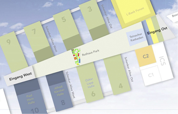 



Zwischen Halle 5 und 6 und vor dem Verbindungsgang positioniert befindet sich der Outdoor-Bereich in einer typischen realen Situation, wie im Hotel- oder Gastronomiebereich.
