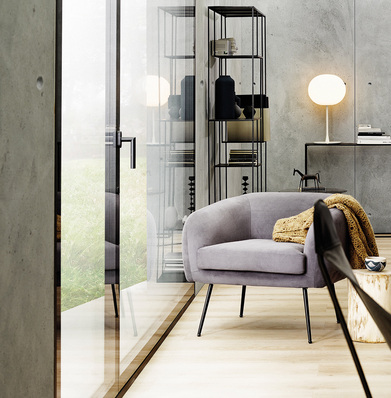 Rahmenloser, flächenbündiger Fensterflügel ganz aus Glas