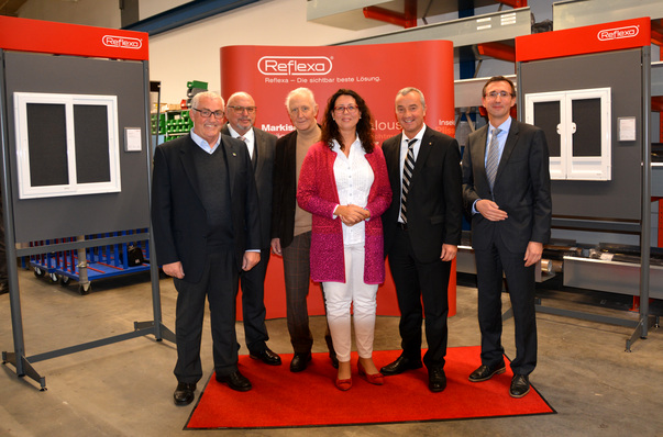 v.l.n.r.: Ferdinand Munk (Stadtrat), Manfred Krautkrämer (Beirat Reflexa), Hermann Eberle (Beirat Reflexa), Miriam Albrecht (Geschäftsführerin Reflexa), Gerhard Jauernig (Bürgermeister Günzburg), Ingo Legnini (stellv. Geschäftsführer Reflexa)