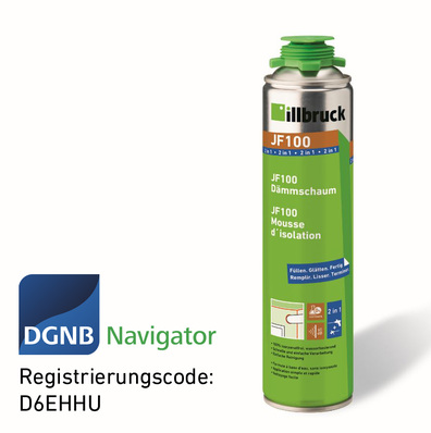 Der JF100 Dämmschaum ist der der erste und einzige “Dämmstoff aus der Dose“, der im DGNB-Navigator gelistet ist.