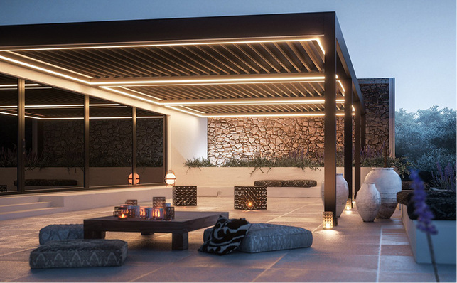 
Mit mehrfach gekoppelten Anlagen der Ventur können auch große Terrassen überdacht werden.



