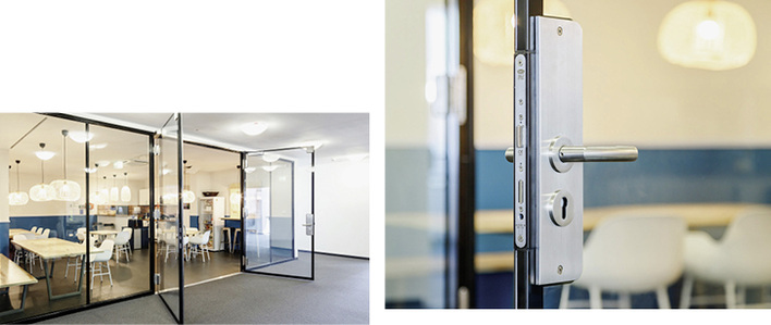 



Die neue rahmenlose, zweiflügelige T 30-Ganzglastür von Promat kommt ohne Riegel und Profile aus. 
