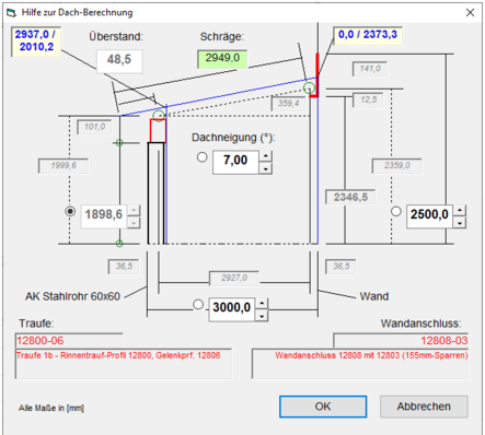 PICOS-FTF, Assistent Berechnung Terassendach