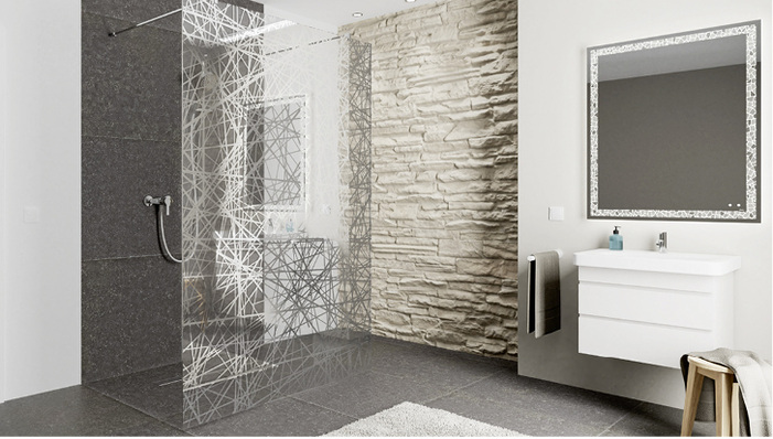 



Immer mehr Bäder werden heute mit gelaserten Gläsern für die Dusche, den Spiegel und die Wände ausgestattet. 
